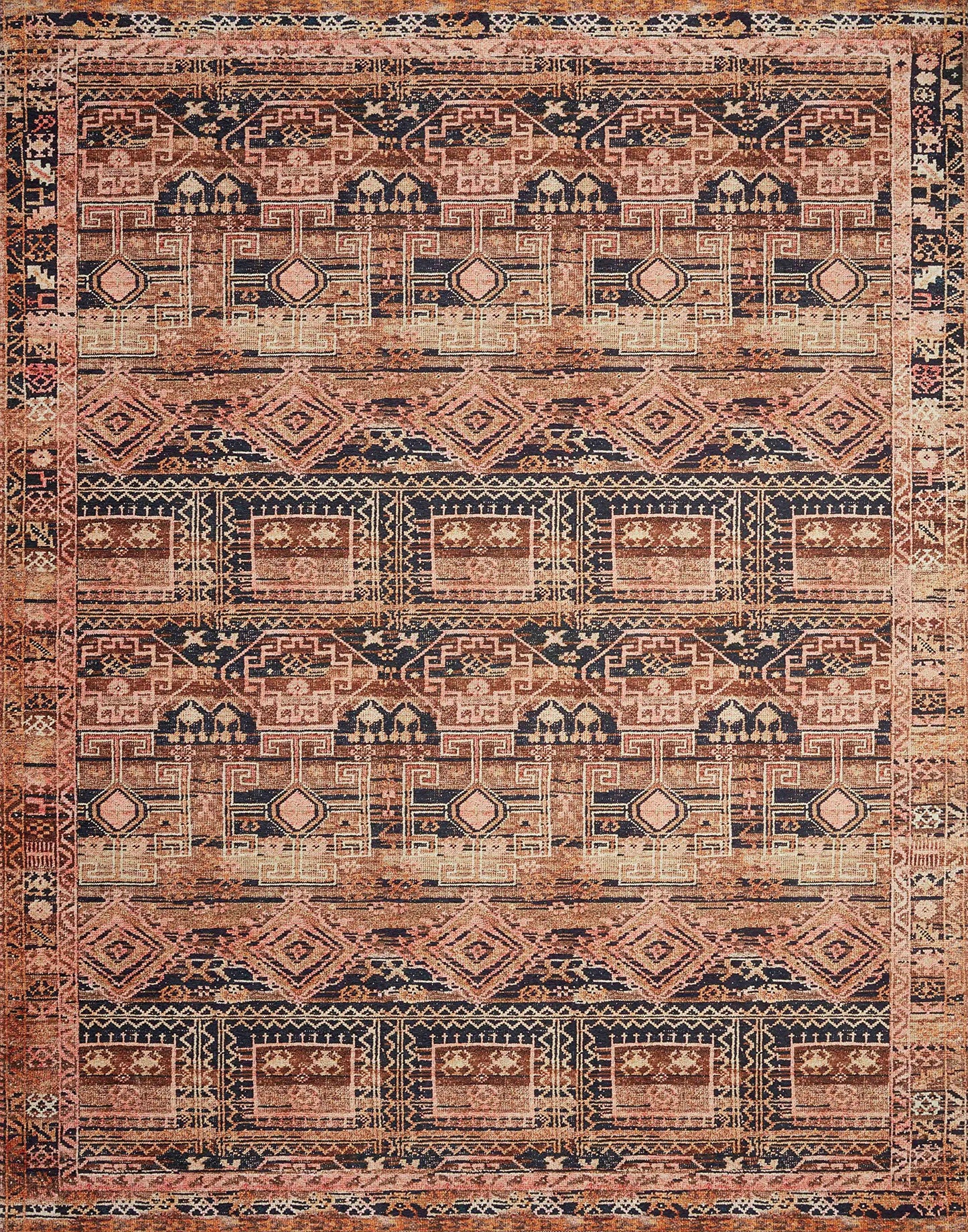 Loloi Layla Collection LAY-14 Mocha/Blush 5'-0" x 7'-6" .13" Thick Area Rug, Soft, Durable, Vintage Inspired, Distressed, Low Pile, Non-Shedding, Easy Clean, Printed, Living Room Rug